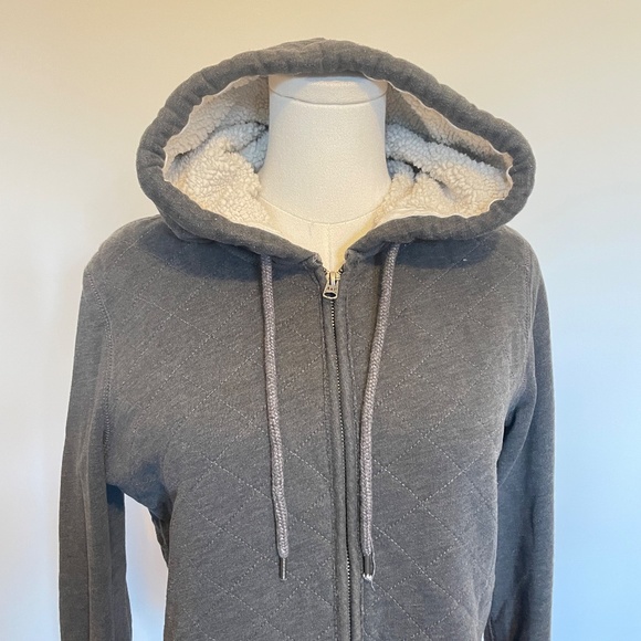 Abercrombie Fitch Bella Sherpa Lined Zip Hoodie Womens M Gray Quilted Y2K Preppy - Picture 2 of 13